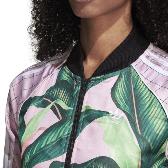 Adidas x Farm Rio Sz S Pink Palm Tropical Leaf Pattern Track Jacket Full Zip - Picture 4 of 15
